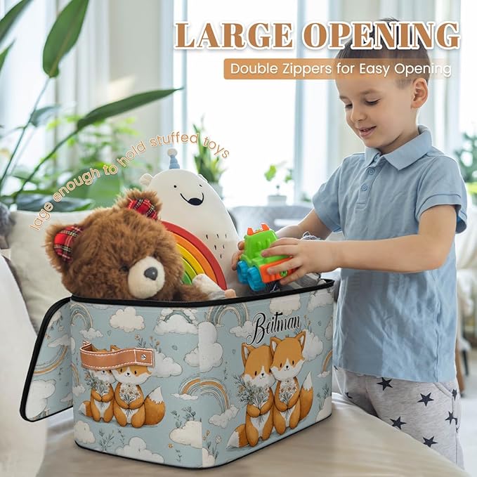 Storage-Bins with Lids Handle Customized Stackable-Storage-Bin for Kids-Boys-Girls-Toys Cube Collapsibl Basket Fox Floral