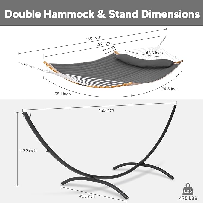 SUNCREAT Hammocks Standing Patio Hammock Portable Hammock with Stand Foldable Patent Pending Dark Gray