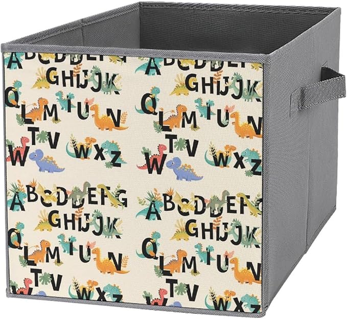 Fabric Cube Storage Bins with Handles Dinosaur Foldable Collapsible Organizer for Shelving Units Decorative Box for Living Room &amp Bedroom Decor