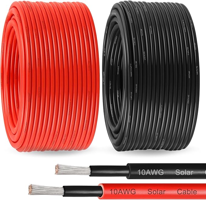 Solar Panel Wire 10 AWG(6mm²) - Solar Extension Cable 200Ft Black &amp 200Ft Red 10 Gauge Tinned Copper PV Wire for Outdoor Automotive RV Solar Panel Boat Marine (Black+Red)