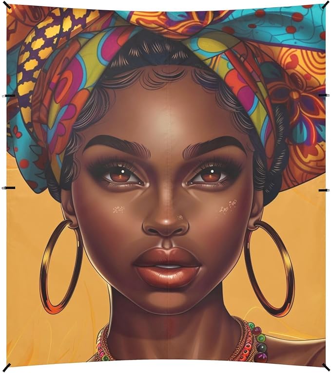 ALAZA Beautiful Black Woman Portrait with African Features Beach Tent Sun Shelter Portable Canopy Sunshade for Outdoor Camping Picnics Backyard Fun 10x9 ft
