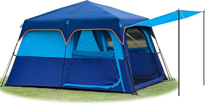 KTT Large Tent 6-8-10-12 PersonFamily Cabin Tents2 Rooms2 Doors and 4 Windows with MeshStraight WallWaterproofDouble LayerBig Tents for OutdoorPicnicCampingFamily Gathering