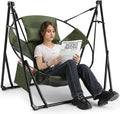 Arlopu 3 in 1 Portable Hammock with Steel StandFoldable PU Leather Swing Chair6-Level Standing Hammocks Included Carrying BagSide PocketPillowfor OutsideIndoorYardGardenPatioCamping(Green)