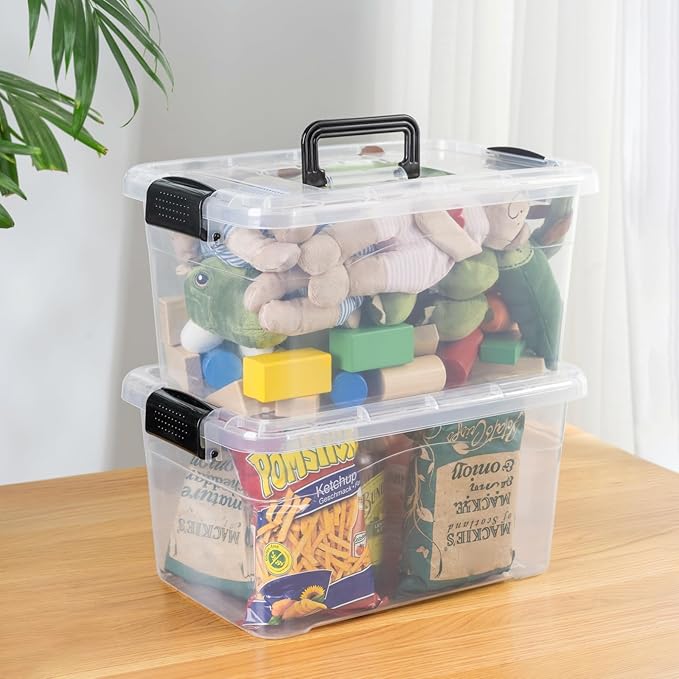 Cetomo 10Lx12 Pack Storage Boxes Storage Box with Lids and Handle for Home Dorm Office Organization Stackable Nesting Tote Container Plastic Clear 10L-12 Pack
