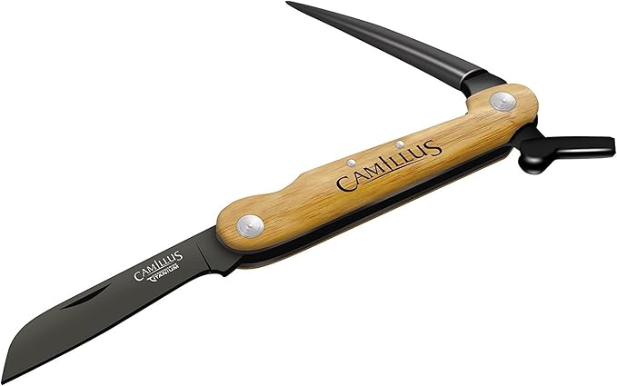 Camillus 7.5” Folder W/Marlin Spike Knife/Bamboo Handle/CARBONITRIDE Titanium™ / AUS-8