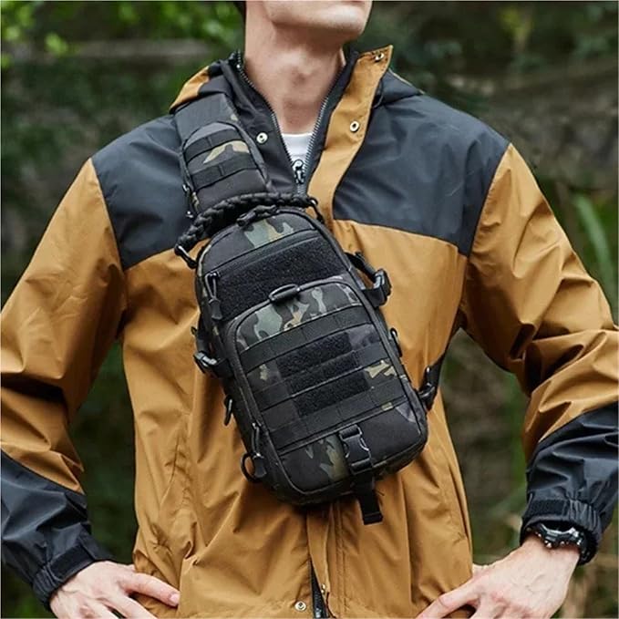 Men's Fishing Chest Bag Tactical Sports Shoulder Fanny Pack Camping Cycling MOLLE Sling Bags EDC(Tan)