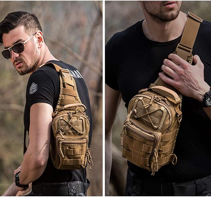 FAMI Outdoor Tactical Bag Backpack Military Sport Bag Pack Sling Shoulder Backpack Tactical Satchel for Every Day Carry (Tan 2 Packs)