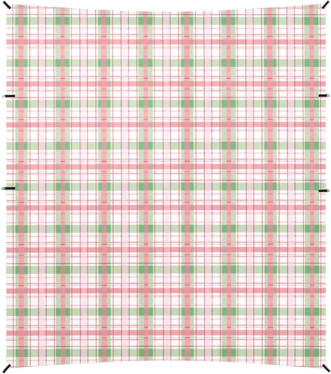 ALAZA Pink Checkered Grid Beach Tent Sun Shelter UPF50+ Protection Beach Shade Canopy w/ 4 Sandbags for Outdoor Camping Fishing Backyard Fun Picnic 10x9 ft