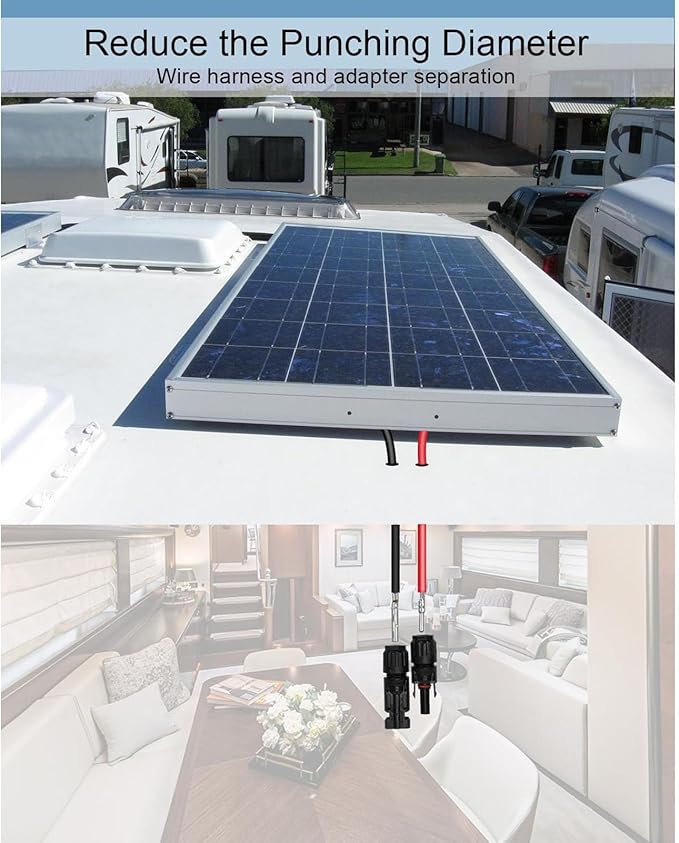 Walfront Solar Double Cable Entry Gland Pass Through Weatherproof Housing Plate Box with 2m 10AWG Extension Cord for Boats Yachts RV Roofs