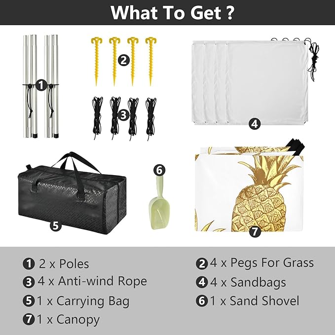 xigua Pineapples Beach Tent Sun Shelter with Carrying Bag - Silver Coated Oxford Fabric Beach Canopy for Beach Camping Fishing - Includes Windproof Ropes Sandbags &amp Stakes