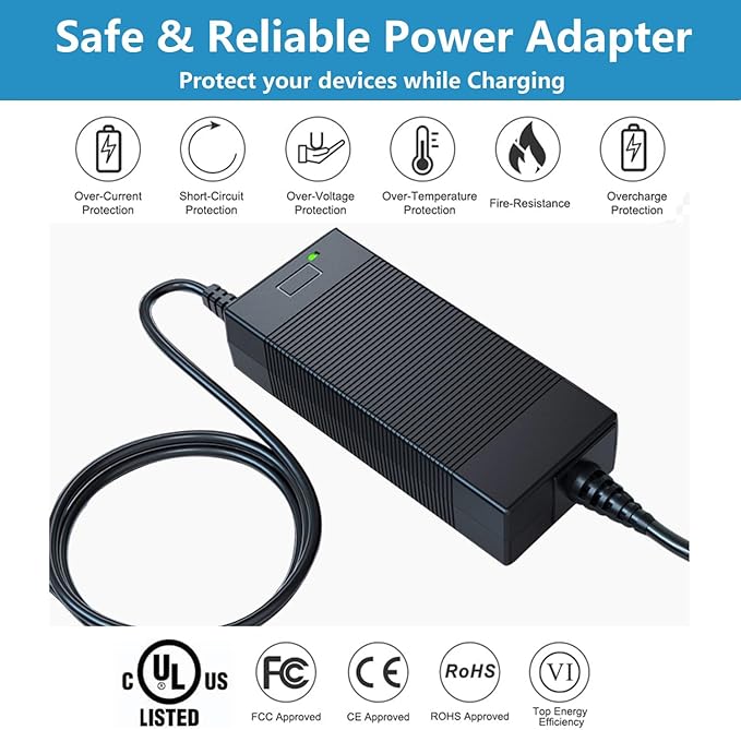 19V 65W AC Adapter Charger for EnginStar R300 R350 Powkey R350 ENOFLO G300 DaranEner NEO300 Portable Power Station 300W/296Wh 350W/296Wh Battery Bank Solar Generator Power Supply Cord