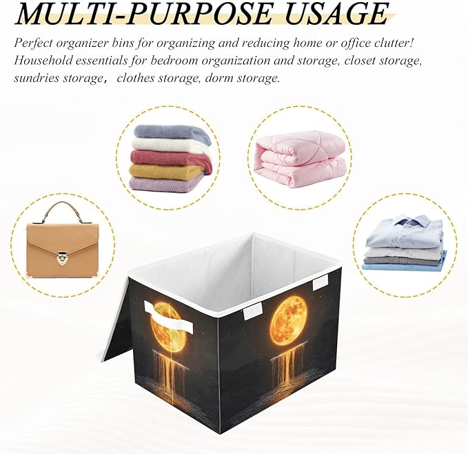 Storage Cube with Lid Golden Moon Print 16.5×12.6×11.8 IN 1 Pack Collapsible Large Capacity Foldable Storage Basket Bin Organizer