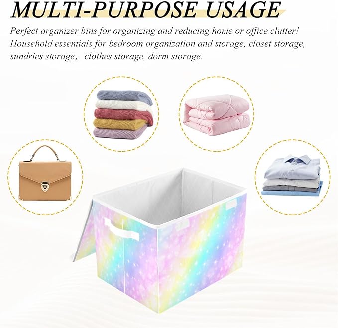Gradient Rainbow Beautiful Storage Box with Lid Foldable Bedroom Storage Boxes for Closet for Home Studyroom Home Decor