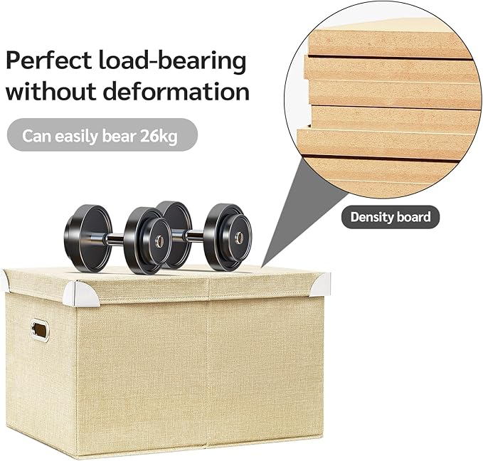 CONTAIL 19.7 58 Quart Collapsible Storage Bins with Foldable LidsStackable Linen Fabric Closet Boxes with Handle19.68”X13.77”X12.2”Khaki