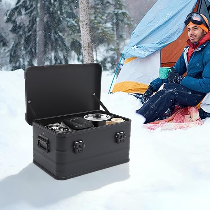 Aluminum Camping Storage Box 13.21 Gal Metal Cargo Case Stackable Box Aluminum box for Logistics Storage Transportation Camping Outdoor Activities Military Purposes (Black 50L/13.21Gal)
