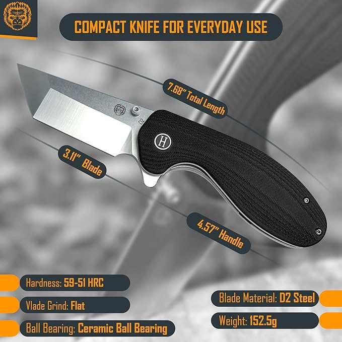 Holtzman's Gorilla Survival Pioneer Folding Knife with G10 Handle and D2 Steel Blade Gift Box Set (Silver) - Ideal for Everyday Carry and Outdoor Use