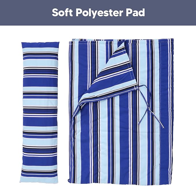 SUNCREAT Portable Hammock Pad with Soft Pillow Two-Layer Soft Polyester Pad Blue Stripes