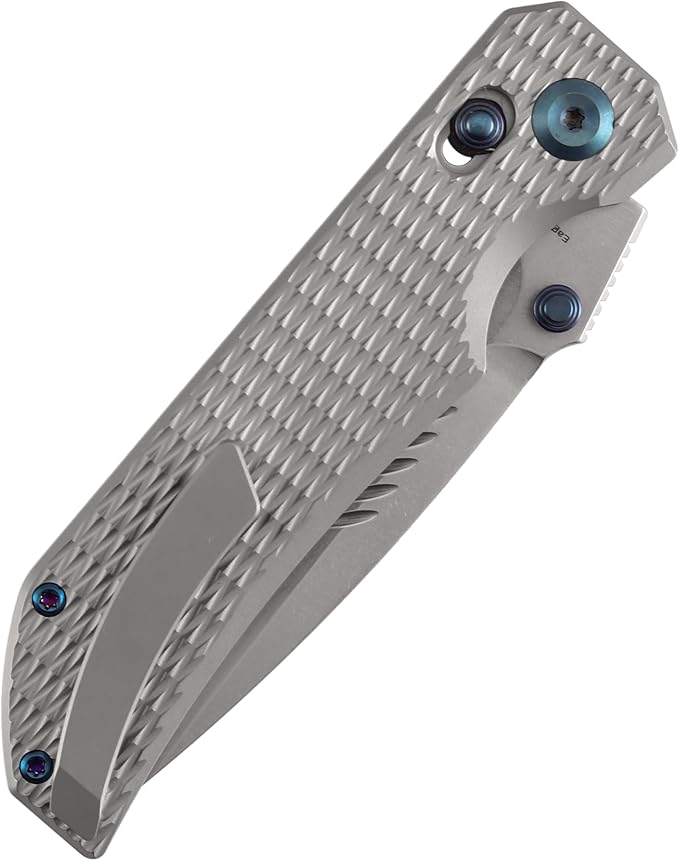 KANSEPT Eaglestrike Pocket Knife 3.73 Stonewashed CPM S35VN Blade Bead Blasted Titanium Handle with Diamond Pattern and Thumb Stud Lock for EDC Camping Hiking Survival Gifts for Men K1095V4