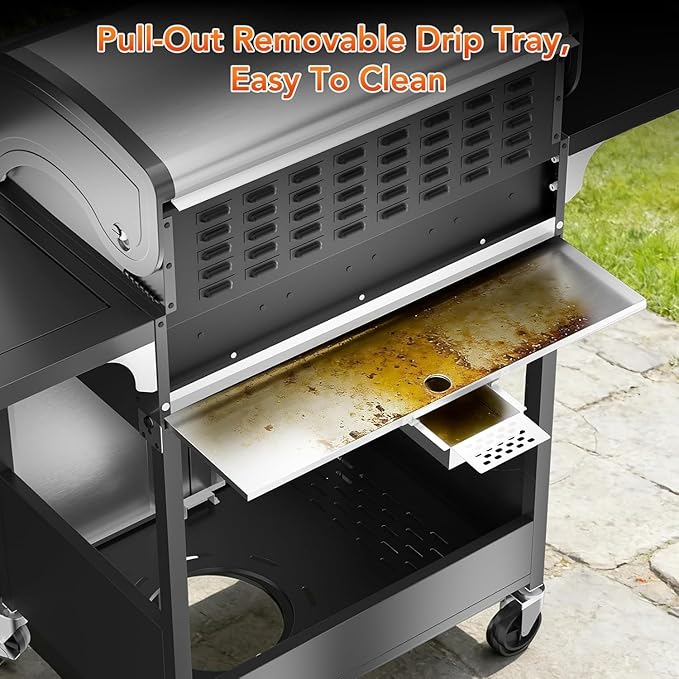 3-Burner Propane Gas Grill with Side Burner 34000 BTU Stainless Steel BBQ Grill – Heavy-Duty Porcelain-Enameled Grates for Patio and Outdoor Cooking