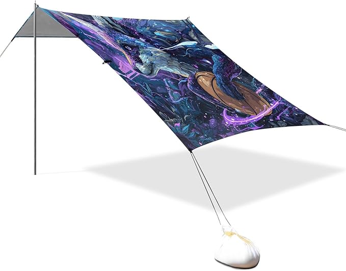 ALAZA Mystical Fox Basketball Beach Tent Sun Shelter UPF50+ Protection Beach Shade Canopy w/ 4 Sandbags for Outdoor Camping Fishing Backyard Fun Picnic 10x9 ft