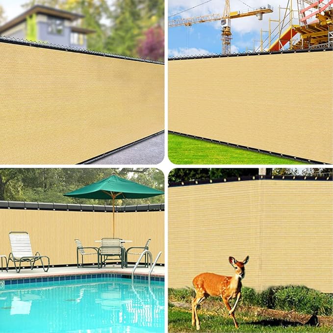 iCover 5x49ft Privacy Screen Fence Outdoor Fencing Panels Garden Windscreen Mesh Shade Sail Net Barrier Include Reinforced Bindings and Brass Grommets Cable Zip Ties Sand