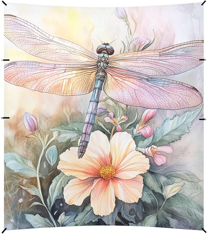 ALAZA Watercolor Dragonfly Flower Leaves Beach Tent Sun Shelter Portable Canopy Sunshade for Outdoor Camping Picnics Backyard Fun 10x9 ft