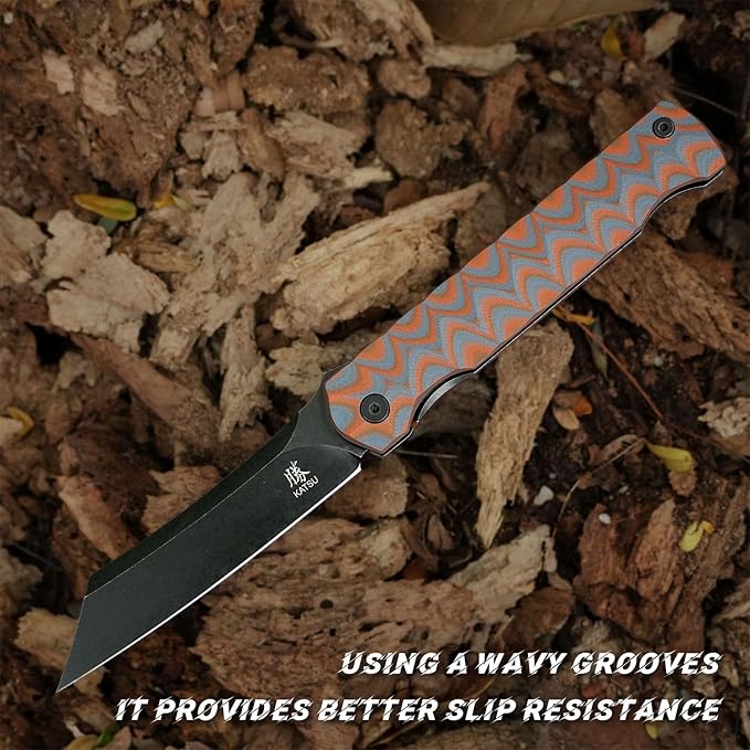 KATSU AUS-8 Steel Blade Folding KnifePocket Knife for Men G10 Handle Liner Lock Japanese Style Front Flipper EDC Knife with Clip Black Titanium Coated/Stonewashed finish