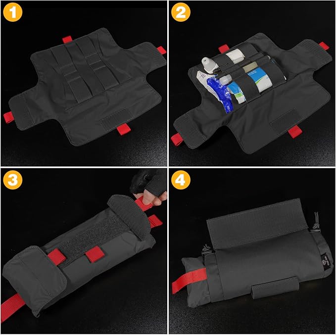 PETAC GEAR Tactical First Aid Drop Dump Pouch Micro Medical Trauma Roll Up Drop Pouch EMT IFAK Sub Abdominal Carrying Bag with Hook-N-Loop(BK)