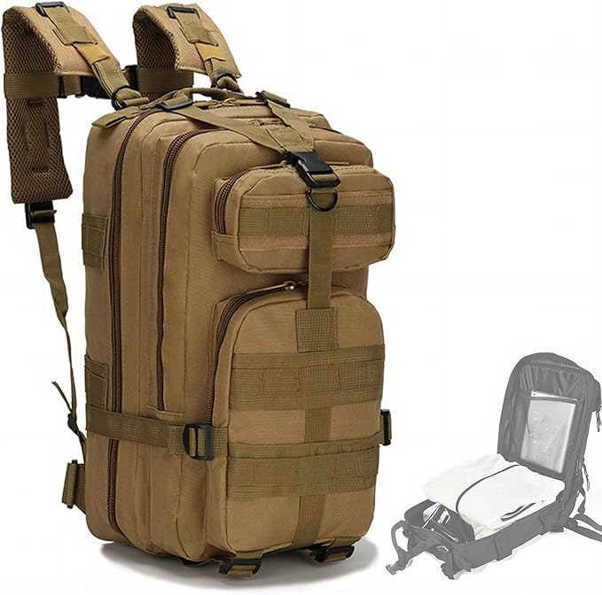 30L Tactical Backpack Waterproof Outdoor Molle Rucksack Camping Bag Large Capacity Thickness Strap Hook-n-Loop(Brown)