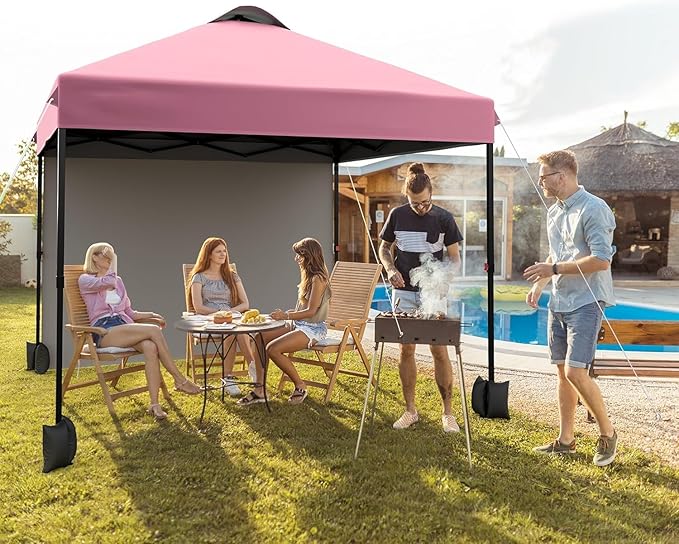 10x10ft Pop Up Canopy Tent with SidewallOutdoor Freestanding Sun Shelter Picnic and CampingInstant Shade Tent with Vented Roof for Beach &amp Events - Includes Storage BagSandbagsStakes&ampRopes