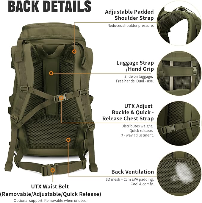 45L Tactical Backpack Military Molle Backpack with 17 Laptop Compartment Survival Large Hiking Travel Rucksack for Outdoors