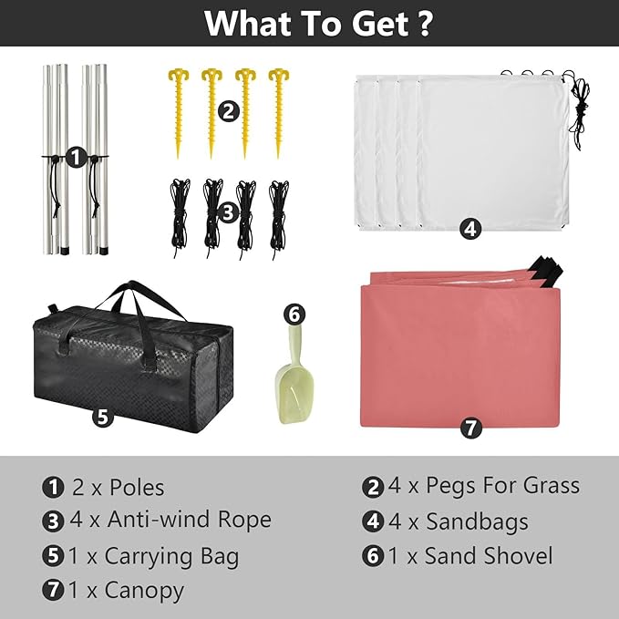 Indian Red Foldable Beach Tent UPF50+ Protection Easy Setup Sun Shelter with Sandbags &amp Sand Shovel for Camping Trips Fishing Backyard Fun or Picnics