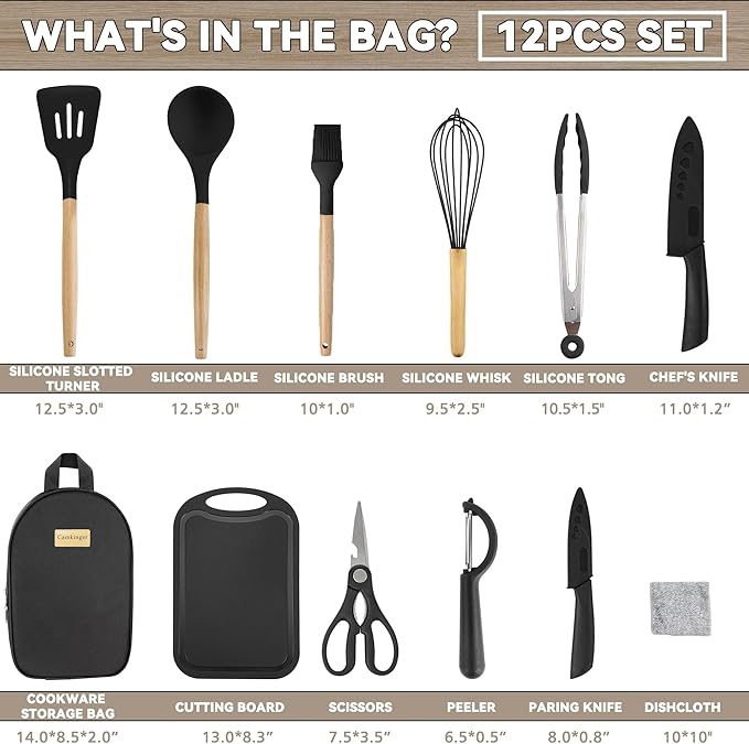 Camping Accessories Kitchen Cooking Utensils Set - Portable Outdoor Camp Cookware Set Silicone Camper Essentials Gear Must Have Supplies for Travel RV BBQ Grill Picnic Hiking