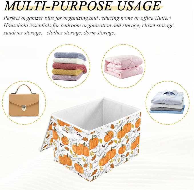 senya Thanksgiving Baskets Collapsible Storage Bins with Lids Pumpkin Leaf Fall Autumn Thanksgiving Storage Boxes Clothes Baskets for Organizing