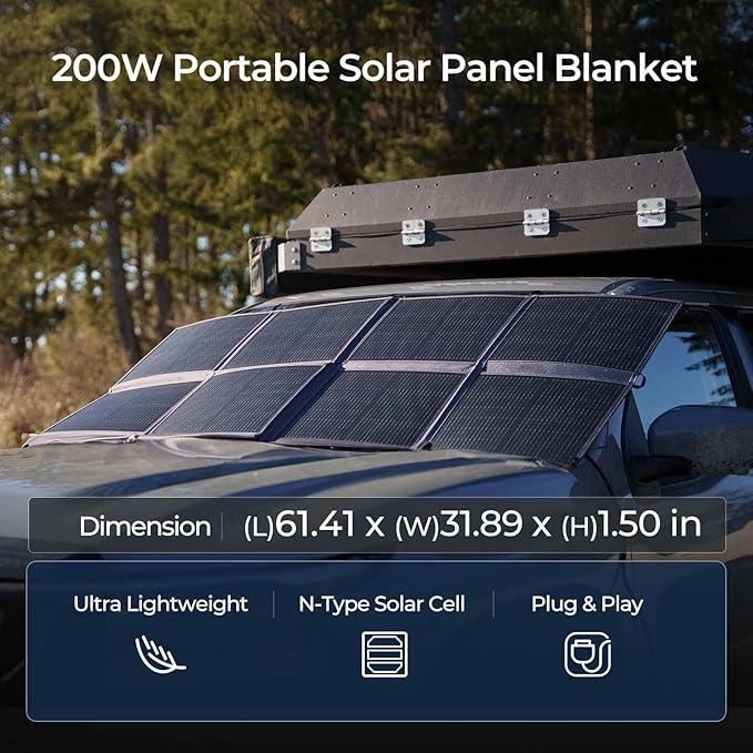 RENOGY REGO 200 Watt Portable Solar Panel Renogy Solar Blanket N-Type Foldable Solar Panel 25% High Efficiency Lightweight Solar Panels Charger for Camping RV Marine SUV Off Grid Applications