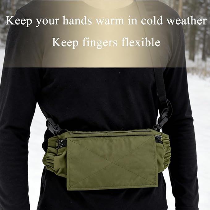2 in 1 Tactical Hand Warmer Pouch Waist Bag Plate Carrier Vest Chest Rig Hook Loop Dangler in Buckle Strap EDC Fanny Pack Muff for Winter Outdoor Camping Hunting Football Fishing