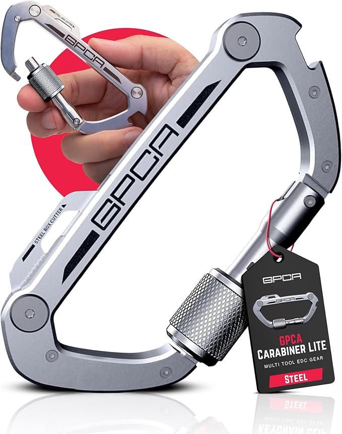 GPCA Carabiner Multitool - Carabiner Heavy Duty Key Clip for Keys Bottle Opener Screwdriver Box Cutter Ruler Keychain Clip Keychain Organizer EDC Gear for Camping &amp Hiking - Gifts for Men