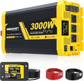 3000W Pure Sine Wave Inverter24V DC to 120V AC–Heavy Duty Power Inverter for TruckRVOff-Grid Solar EnergyElectric Drill Microwave Dishwasher and Heater with Led Display and Remote Monitoring