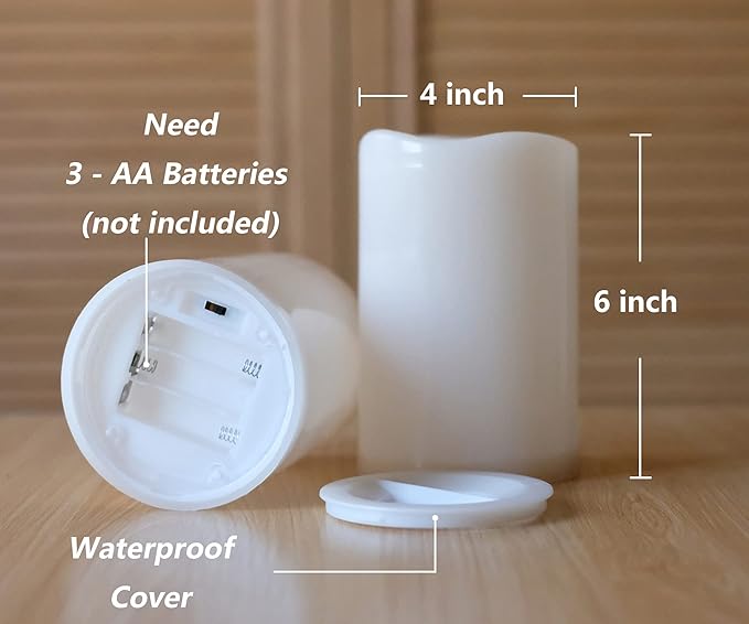 NONNO&ampZGF 4X6'' Outdoor IP44 Warm White LED Rainproof Waterproof Candles Flameless Battery LED Pillar Candle with Remote and Timer Resin No Melt 2 Pack