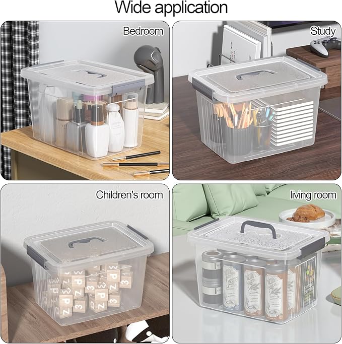 12 Quart Clear Plastic Box with Lid Latching Container with Handle 6 Packs