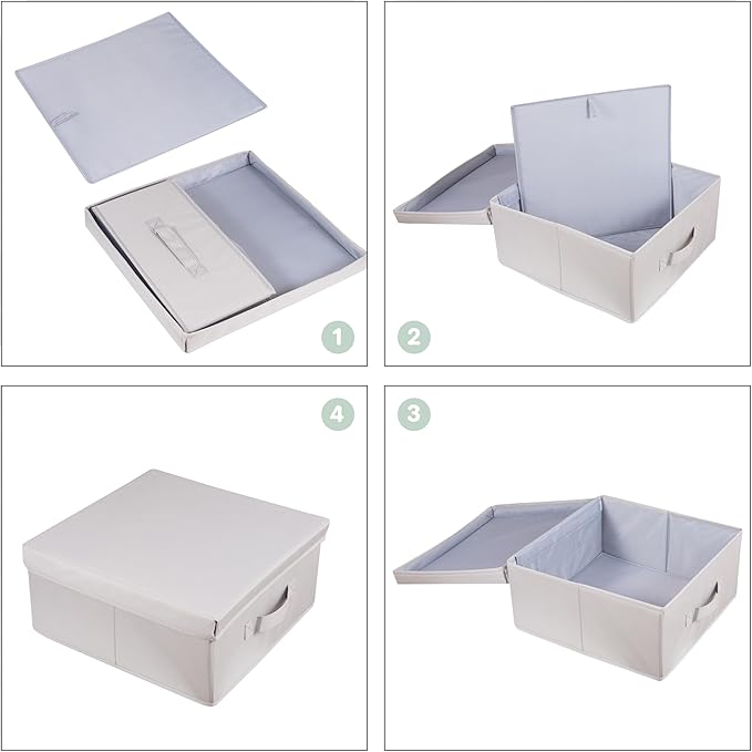 Set of 3 Stackable Fabric Storage Bins with Lid - Light Grey 14.2 L x 12.6 W x 6.3 H