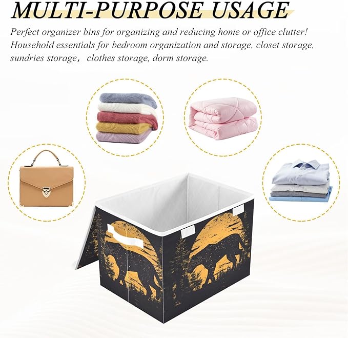 Storage Cube with Lid Silhouettes Leopard Print 16.5×12.6×11.8 IN Collapsible Large Capacity Foldable Storage Basket Bin Organizer