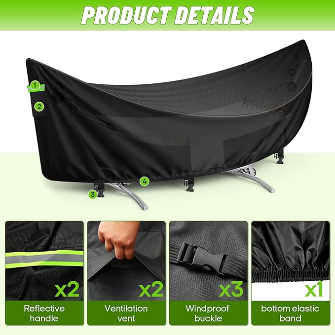 Hammock Cover Waterproof 420D Heavy Duty Hammock Stand Covers with Windproof Straps Sun Rain UV Dust Snow Protection Universal Cover Fits for 11-12Ft Stand Outdoor Patio