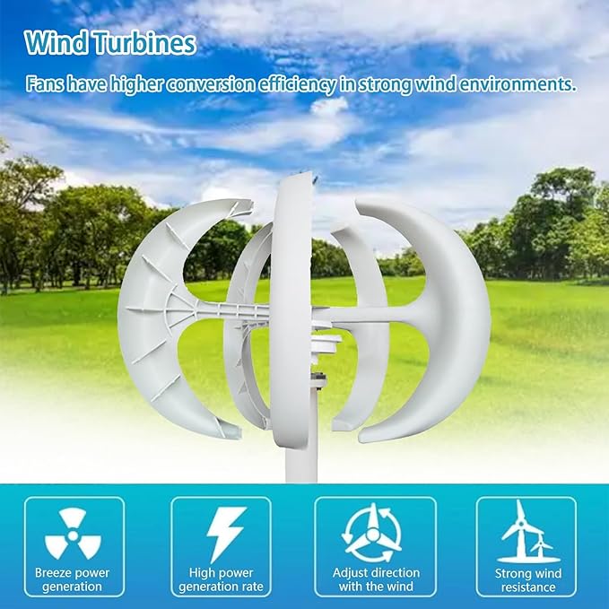 16000W Wind Turbines Generator5 Blades 12V/24V/48V Vertical Axis Wind Turbines Generator Kit3 Phase AC Permanent Magnet Generator Kit for Home Hybrids Streetlight Use(White48V)