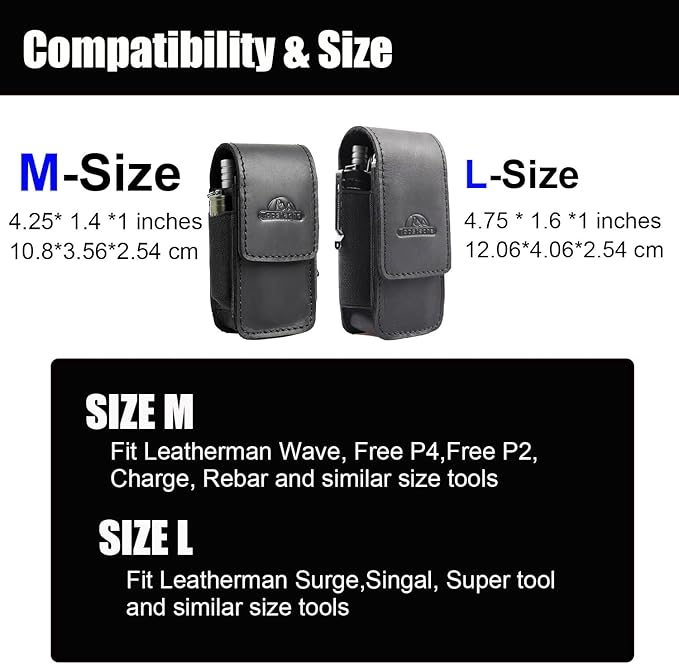 Topstache Leather Multitool Sheath with Belt Clip - EDC Multi Tool Holster for Folding Tool - Leather EDC Holster Pouch Belt Organizer - Magnetic Closure Multitool Case Sheath MBlack