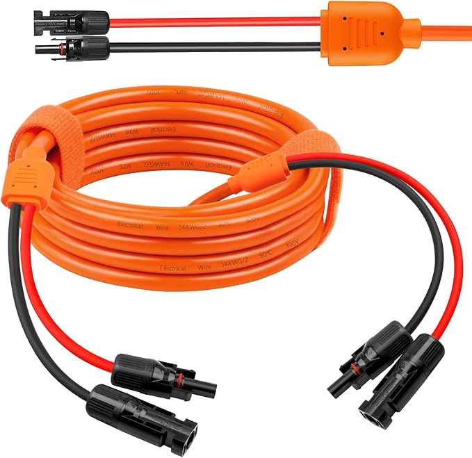 14 Gauge Solar Extension Cable 15FT 10AWG Solar Panel Cable with Female and Male Connectors 14AWG Red &amp Black Main Solar Wires Heavy Duty Outdoor Power Cord for RVPhotovoltaic Systems Generat