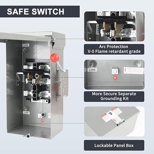 Generator Transfer Switch 100A Manual Transfer Switch for Home Generator Heavy Duty Double-Throw 120/240V24000W for Indoor Outdoor UseNEMA 4X Standards