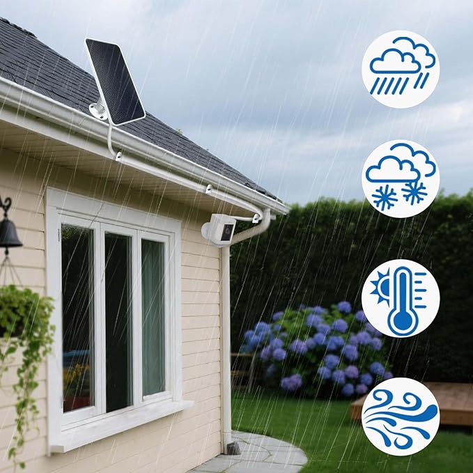 Solar Panel for Ring Camera - Charger for Ring Outdoor Cam (Stick Up Cam) Plus &amp Pro/Spotlight Cam Plus &amp Pro (Battery Models) -13FT Cable USB-C/Barrel/Micro Connectors 6.5W Weatherproof -