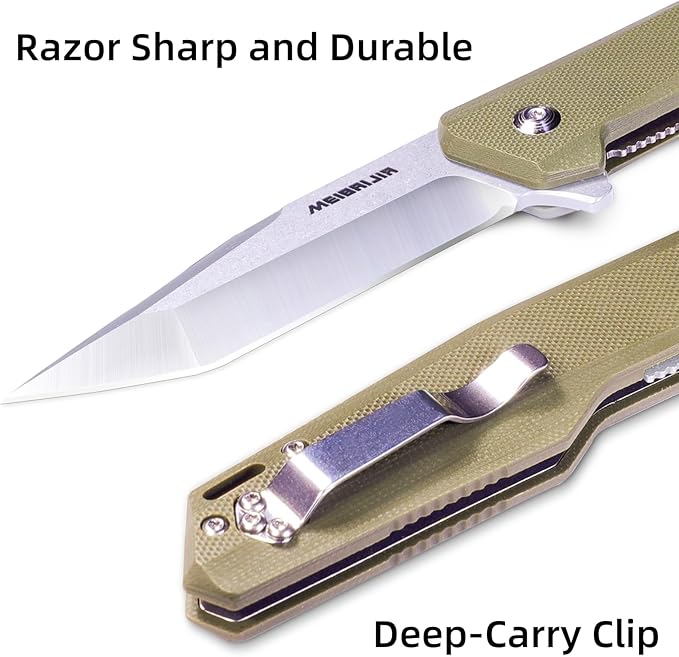 Pocket Knife D2 Blade Folding Knife with G10 Handle Smooth Flipping Action EDC Knife with Ball Bearing for Hiking Camping Outdoor Gifts for Men