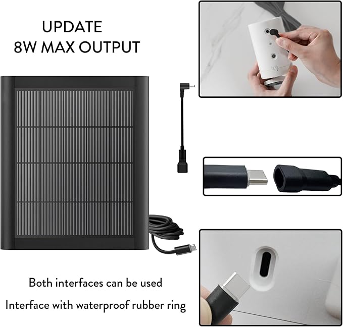8W Solar Panel Charger for Camera 9.8inch Camcorder Solar Panel with 10FT USB C Cable for Outdoor Cam Plus Stick Up Cam/Pro Spotlight Camera Plus/Pro Battery (8W-1Pack)